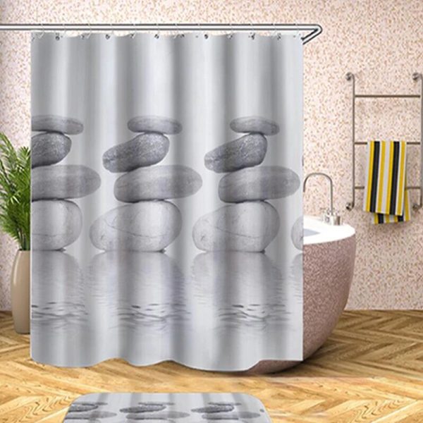 rideau de douche cailloux salle de bain