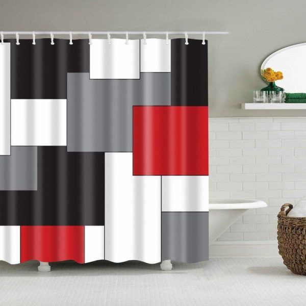 Rideau Douche Avenue en polyester rouge et gris