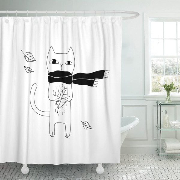 rideau douche chat noir blanc