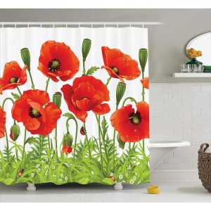 Rideau Douche Avenue avec coquelicots