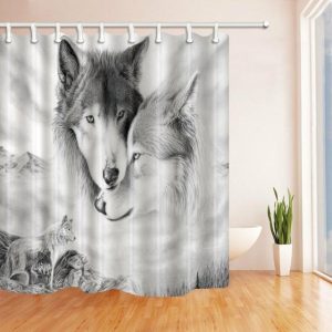 rideau de douche avec des loups