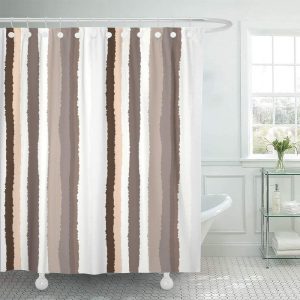 rideau douche beige et blanc