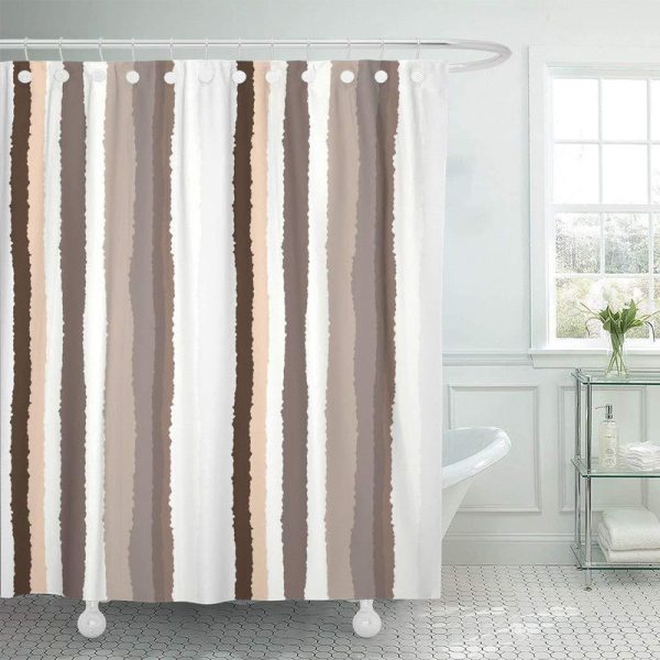 rideau douche beige et blanc