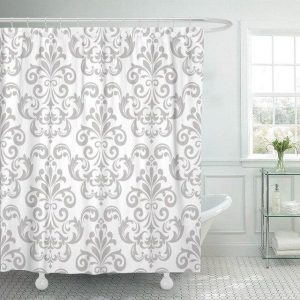 rideau blanc et argent pour douche