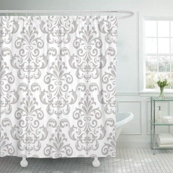 rideau blanc et argent pour douche