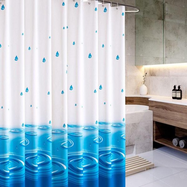 Rideau Douche Avenue avec motifs bleus et blancs
