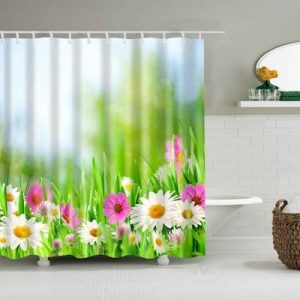 rideau de douche floral vert