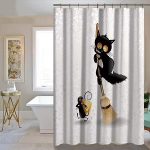 rideau de douche chat noir