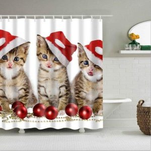 rideau douche chatons de noel