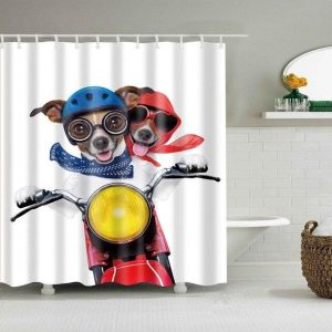 rideau de douche chien à moto