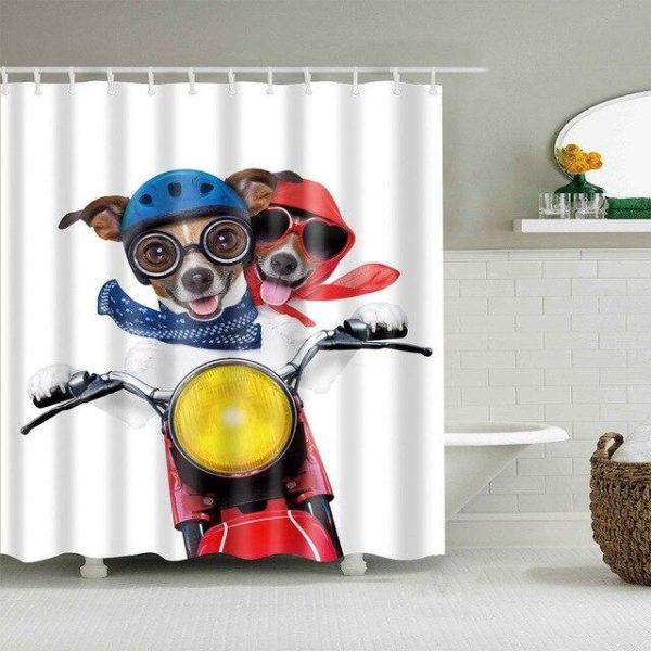rideau de douche chien à moto