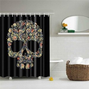 Rideau Douche Avenue Skull Fleuri