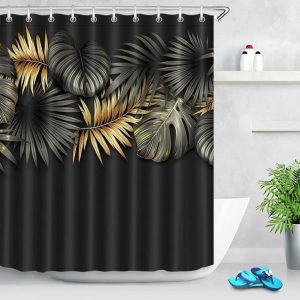 rideau de douche doré et noir