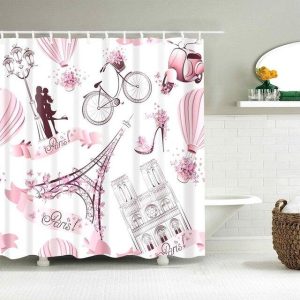 Rideau Douche Avenue élégant rose et blanc
