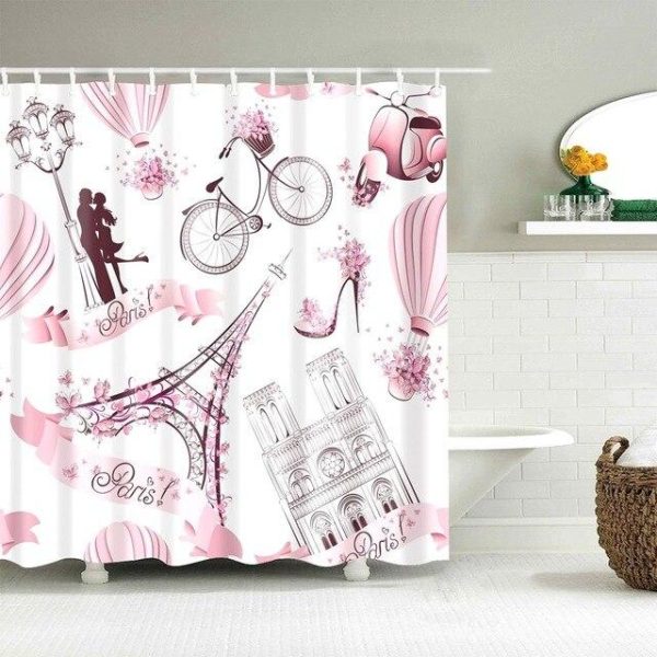 Rideau Douche Avenue élégant rose et blanc