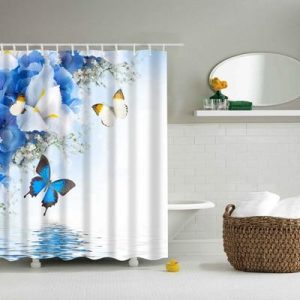 Rideau Douche Avenue Papillons Naturels bleu