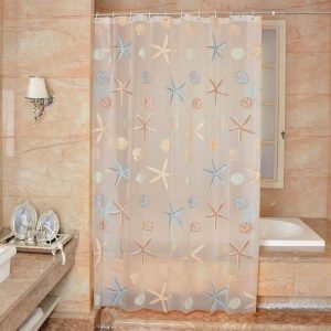 rideau douche transparent coquillage