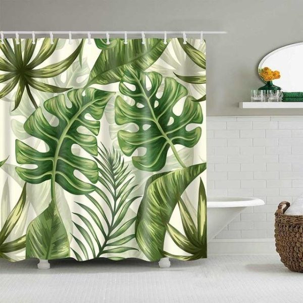 Rideau de douche feuilles végétales vert