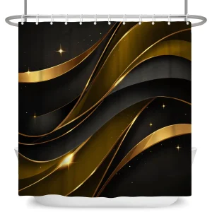 Rideau De Douche Design, Doré & Noir Lignes Abstraites