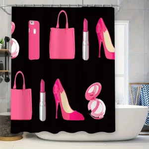 Rideau De Douche  Noir Glamour  & accessoires Rose pour femme