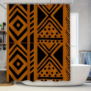 Rideau De Douche Noir & Orange Art Africain