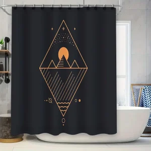 Rideau De Douche Motif Losange Noir & Orange
