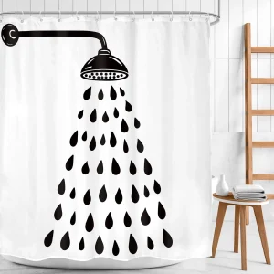 Rideau de Douche PEVA Blanc & Noir Gouttelettes D'eau