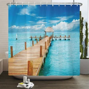 Rideau De Douche Pont En Bois Paysage Marin