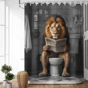 Rideau De Douche Lion, Gris & marron Humoristique, Chute Je Lis