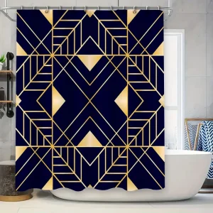 Rideau De Douche bleu, Or & Noir Art Africain