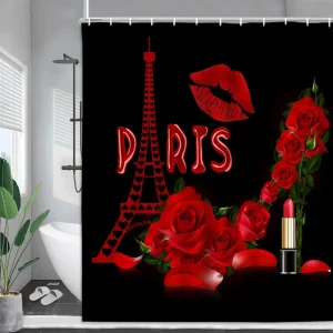 Rideau De Douche Rouge &Noir,  Nuit d’Amour À Paris