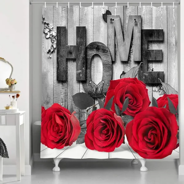 rideau douche romantique rose rouge