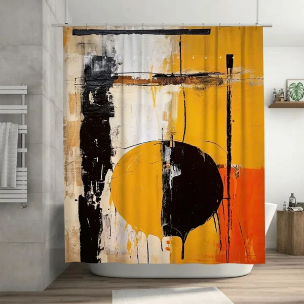 rideau de douche motif noir blanc orange jaune
