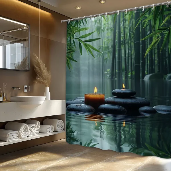 Rideau de douche pierres bougies sereine