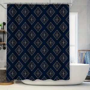 Rideau De Douche Bleu Marine & Or