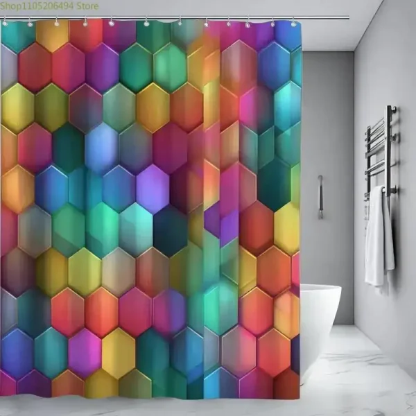 rideau de douche mosaïque hexagonale