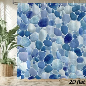 Rideau De Douche motif galets bleus