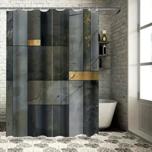 Rideau De Douche Design Effet Marbre Prestige Or & Noir