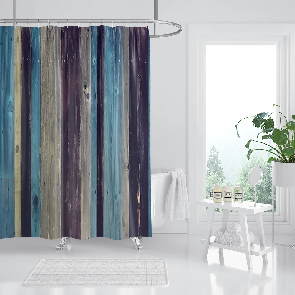 Rideau De Douche Rétro Effet Bois Teinté