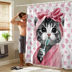 rideau de douche chat routine beauté