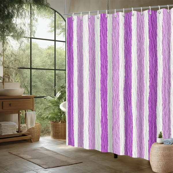 Rideau De Douche Violettes blanches Bandes verticales