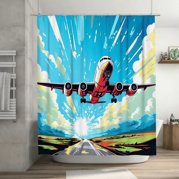 rideau de bain motif avion rétro coloré