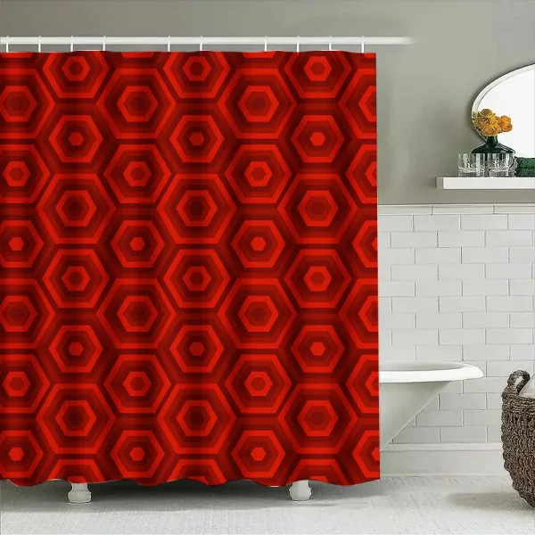 Rideau De Douche Rouge Motif Hexagonal