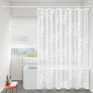 rideau douche motif floral blanc