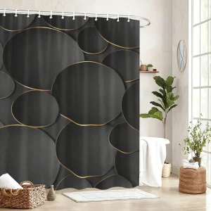 Rideau De Douche Avenue motif abstrait noir et doré